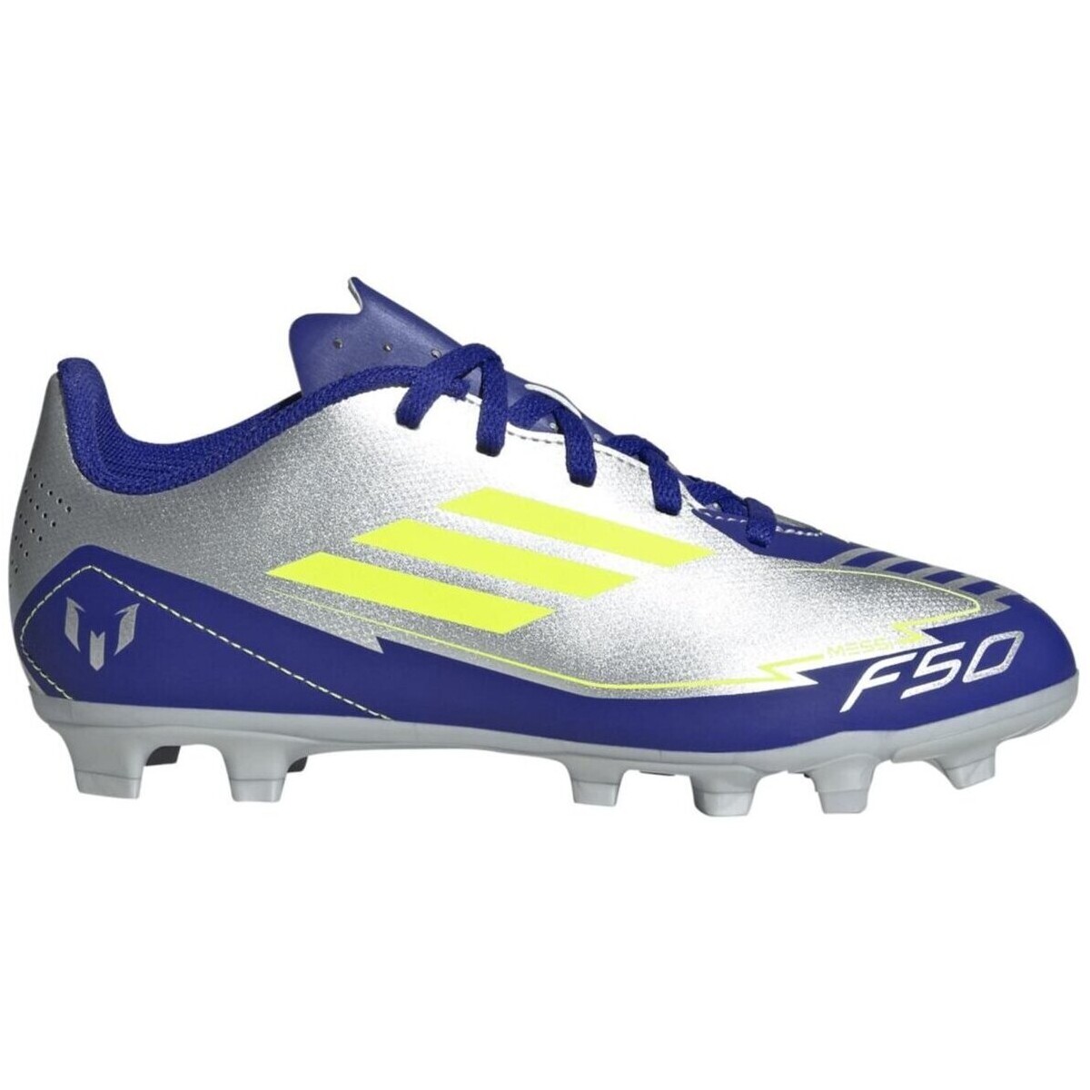 Adidas Kinder F50 Club FG/MG Messi Fußballschuh silber blau neongelb