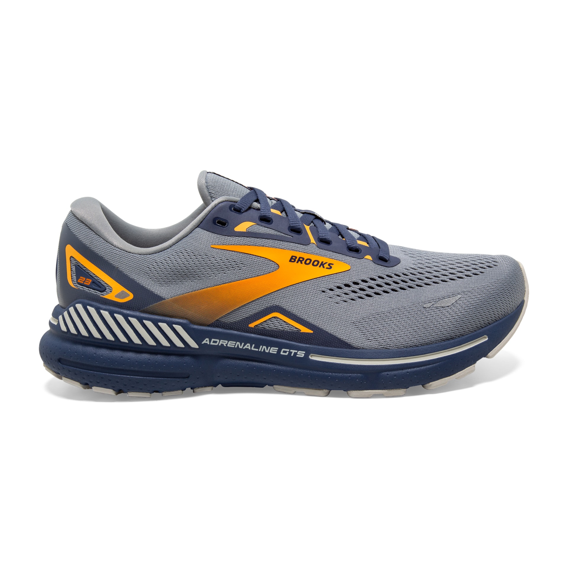 Brooks Herren Adrenaline GTS 23 Laufschuh grau-blau-orange 47.5