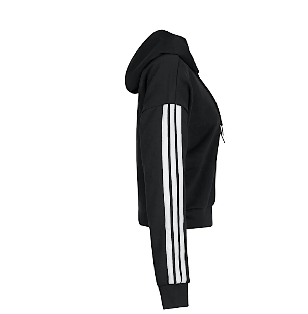 Adidas Damen 3 Streifen French Terry Kapuzenjacke Trainingsjacke schwarz weiß
