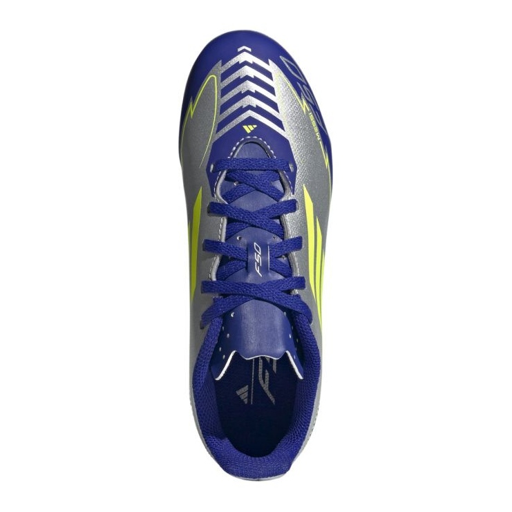 Adidas Kinder F50 Club FG/MG Messi Fußballschuh silber blau neongelb