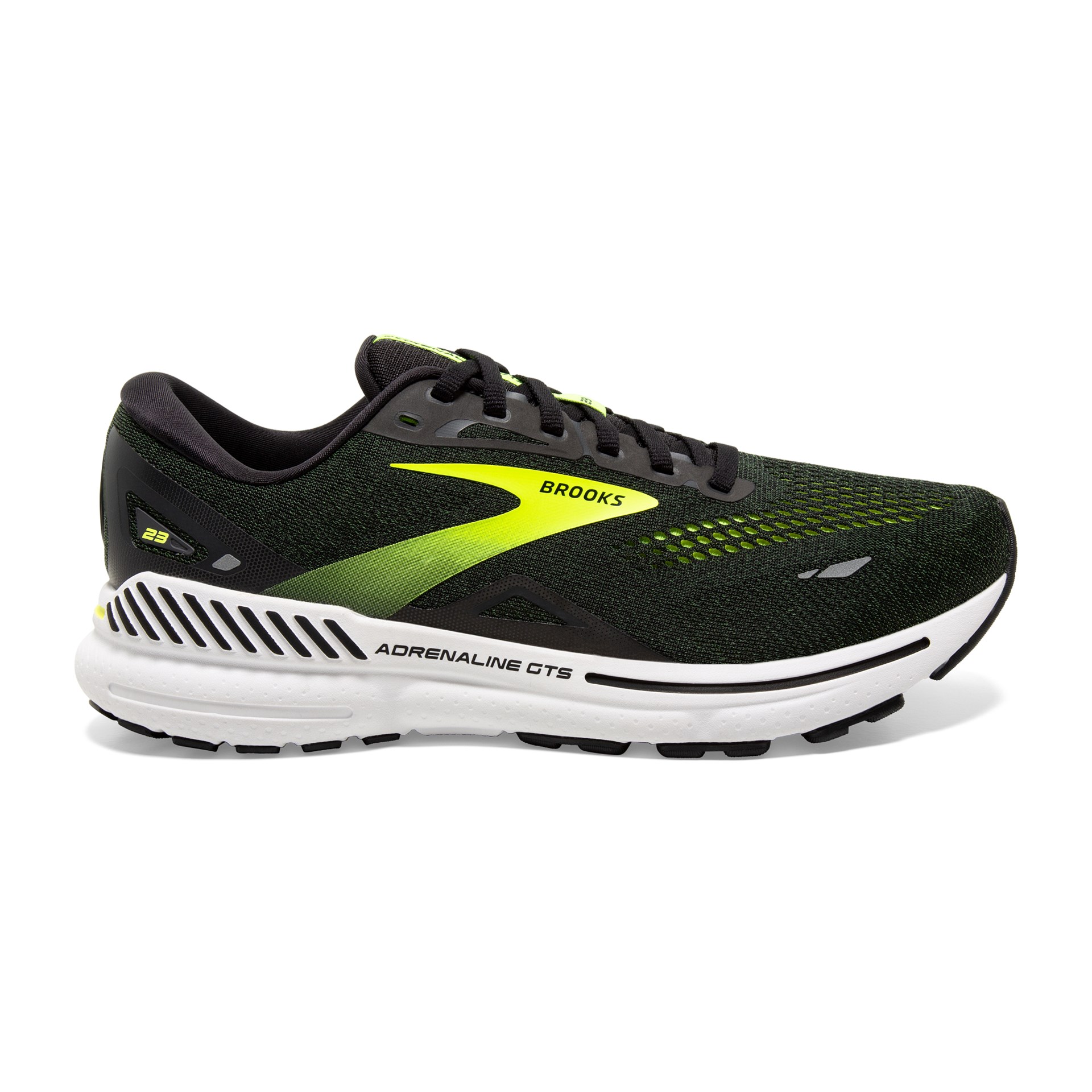 Brooks Herren Adrenaline GTS 23 Laufschuh moosgrün-schwarz-weiß-gelb