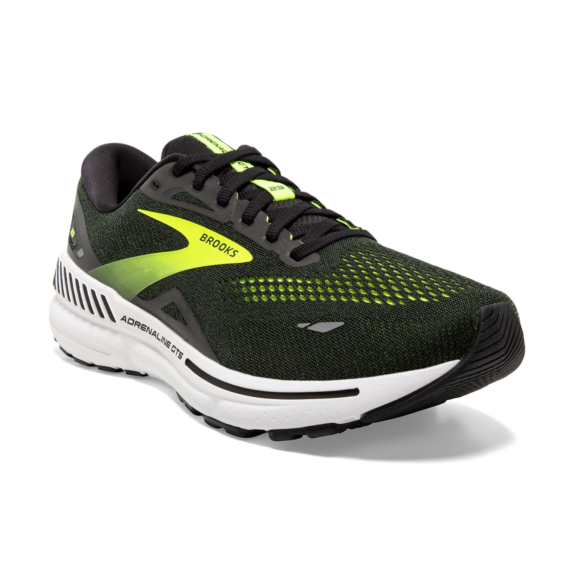 Brooks Herren Adrenaline GTS 23 Laufschuh moosgrün-schwarz-weiß-gelb
