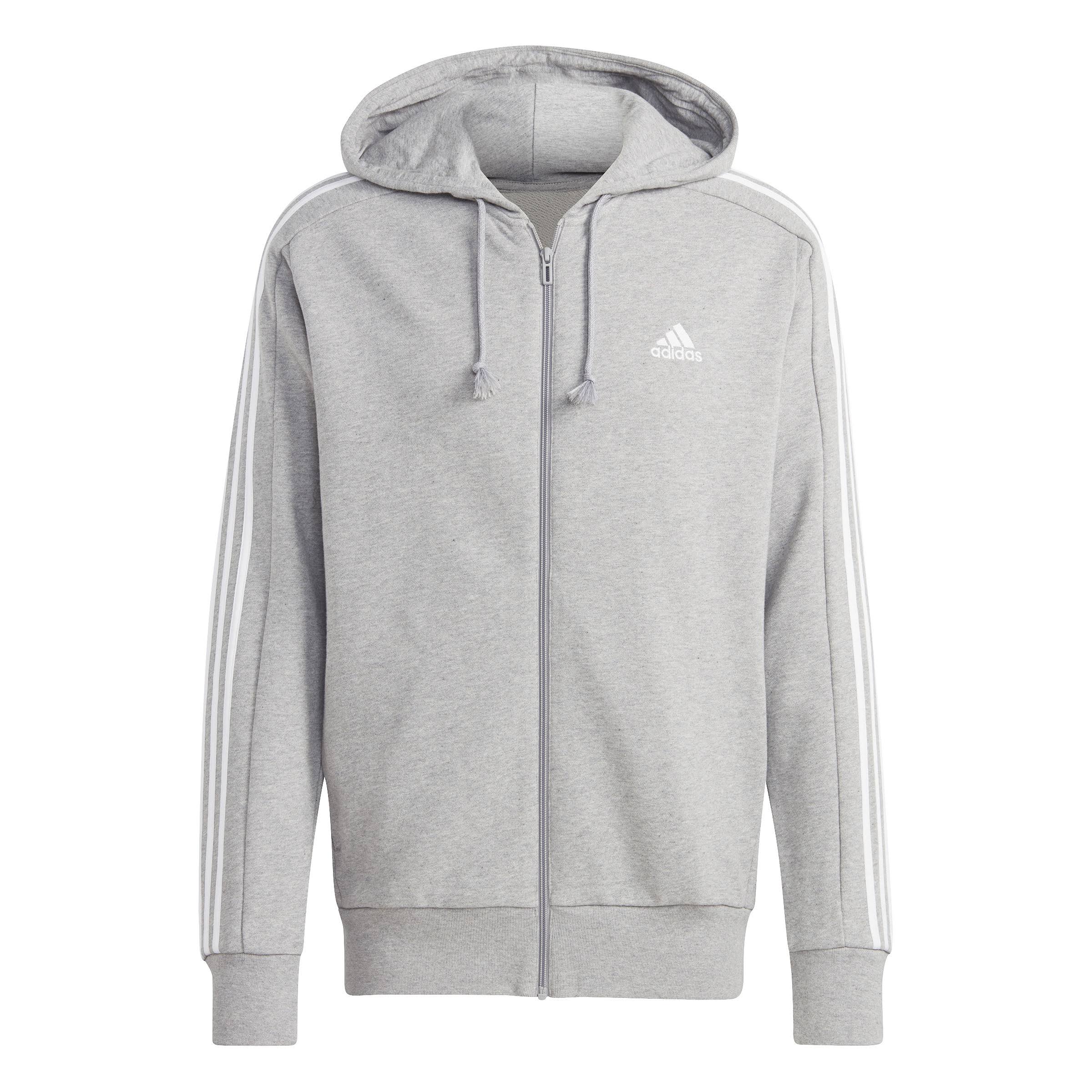 Adidas Herren 3-Stripes French Terry Kapuzenjacke Sportjacke grau-weiß XXL