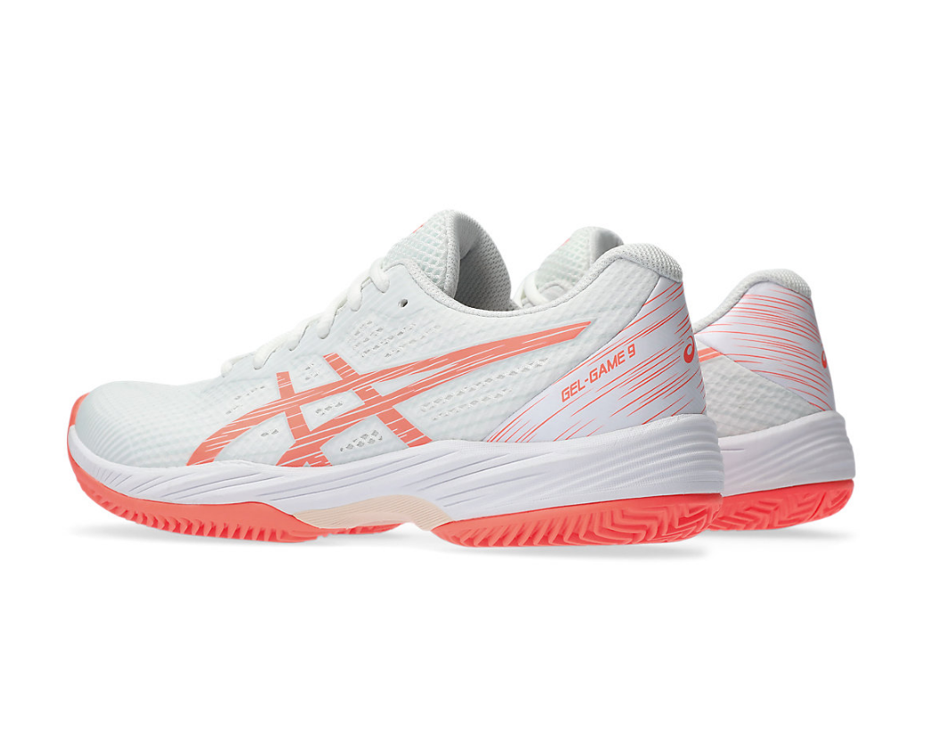 Asics Damen Gel-Game 9 Clay OC Sandplatz Tennisschuh weiß-coral