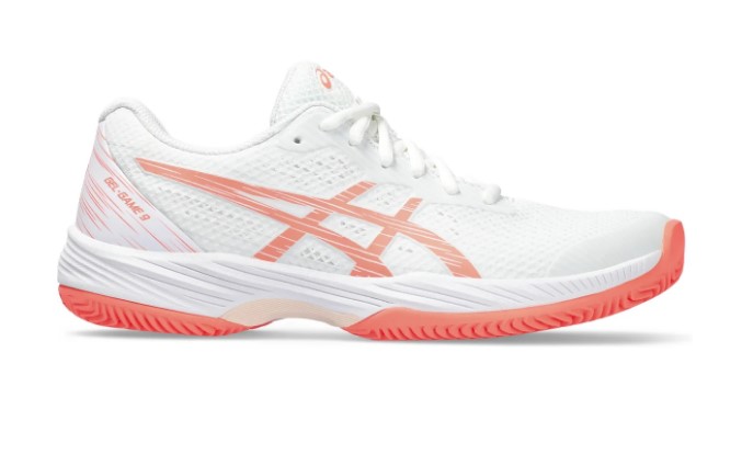 Asics Damen Gel-Game 9 Clay OC Sandplatz Tennisschuh weiß-coral 42.5