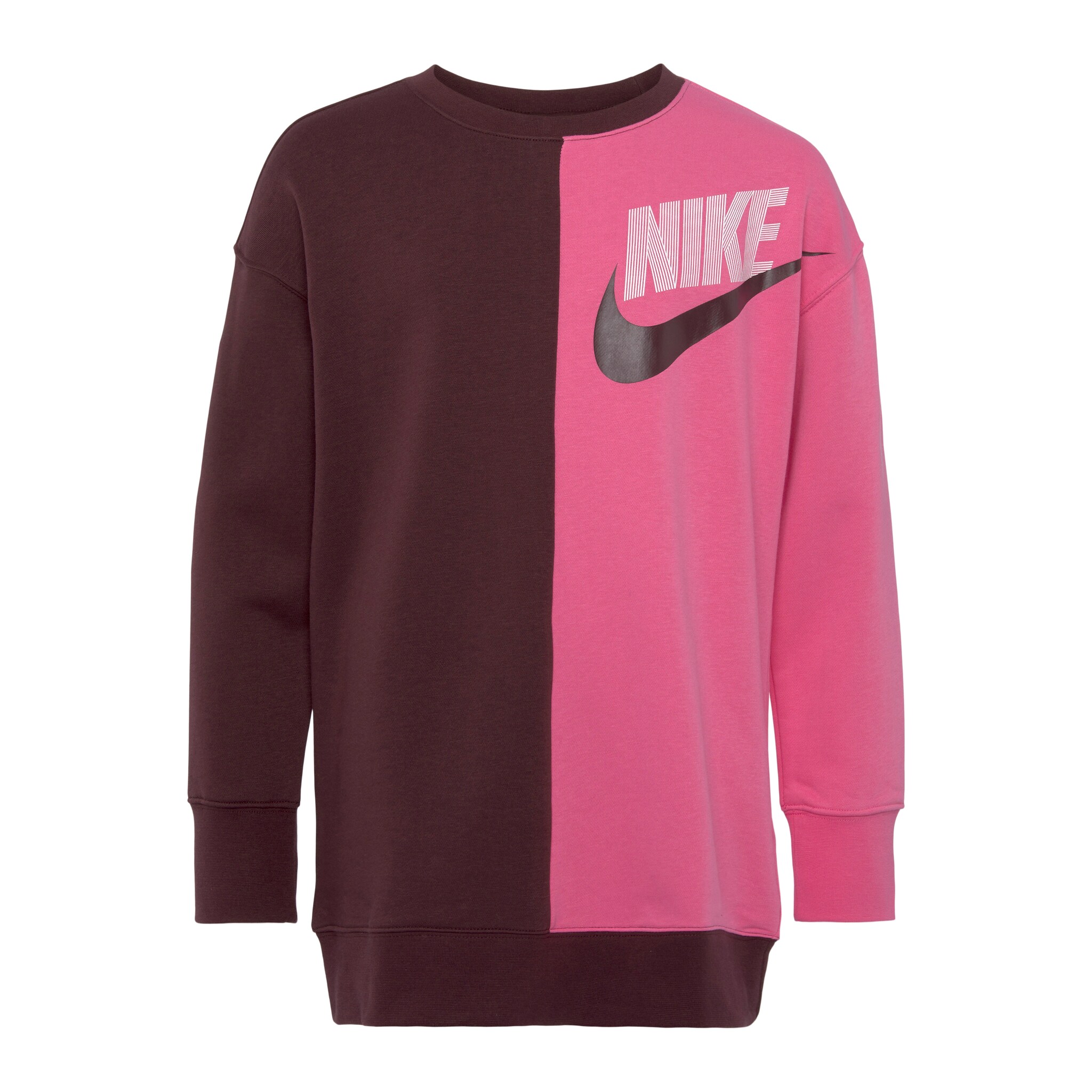 Nike Damen Sportswear FT FLC Oversized Crew Sweatshirt Pullover braun-pink L