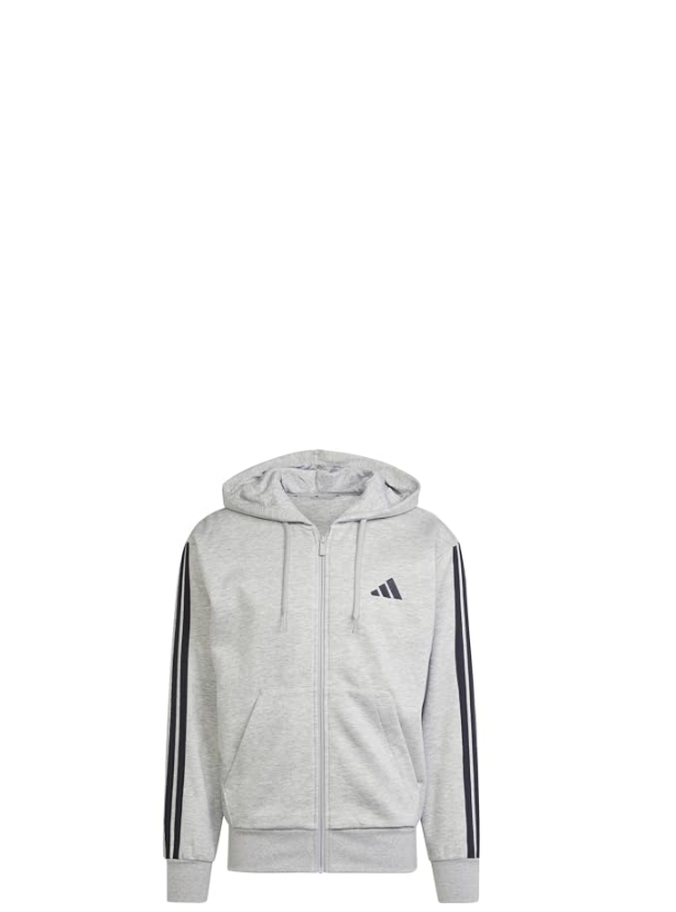 Adidas Herren Essentials 3 Streifen French Terry Feizeitjacke Kapuzenjacke grau schwarz