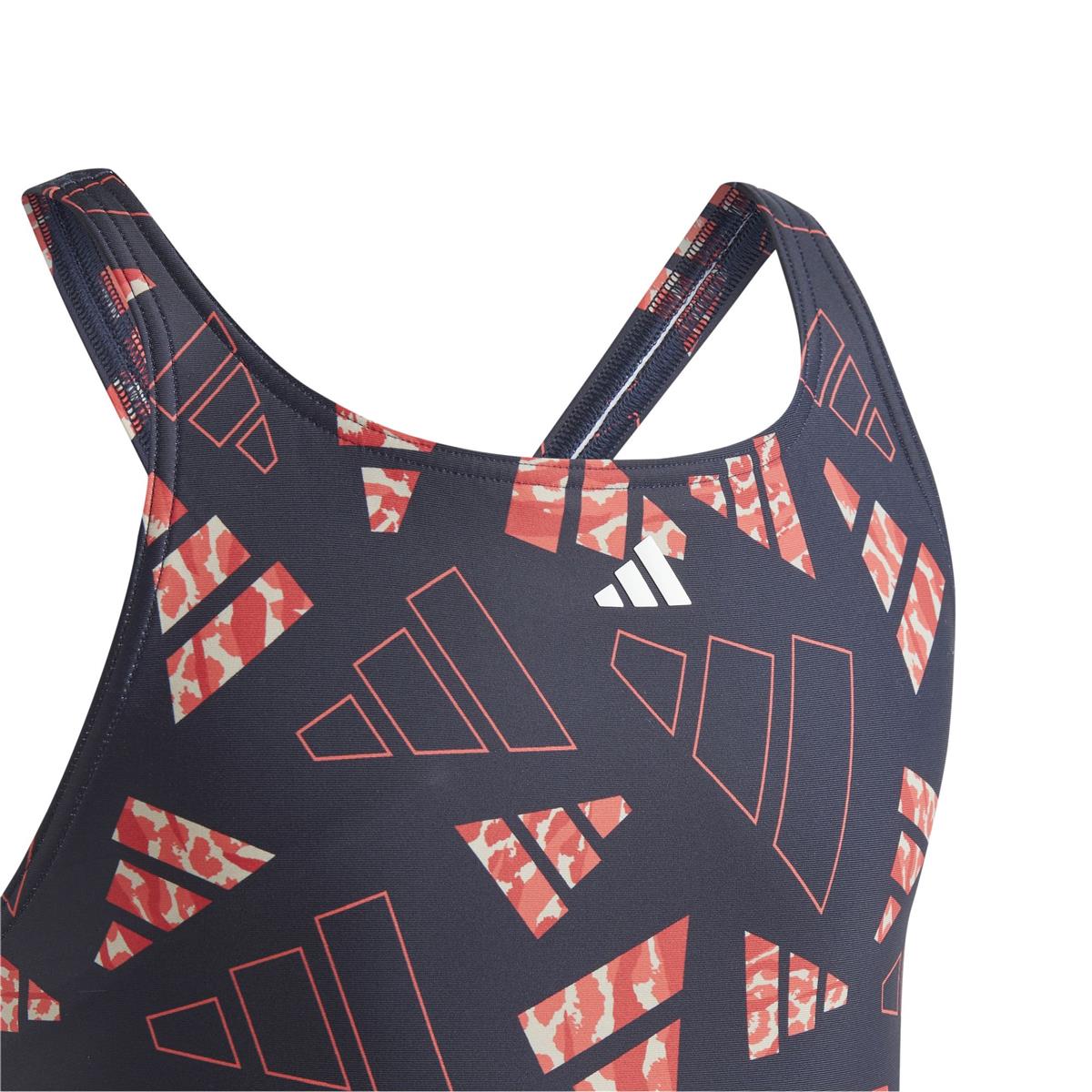 Adidas Mädchen AOP Bars Swimsuit Badeanzug dunkelblau-rot