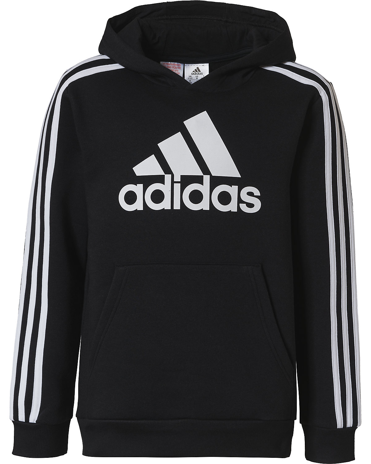 Adidas Jungen Big Logo 3-Stripes Fleece Hoodie Kapuzenpullover schwarz-weiß 176