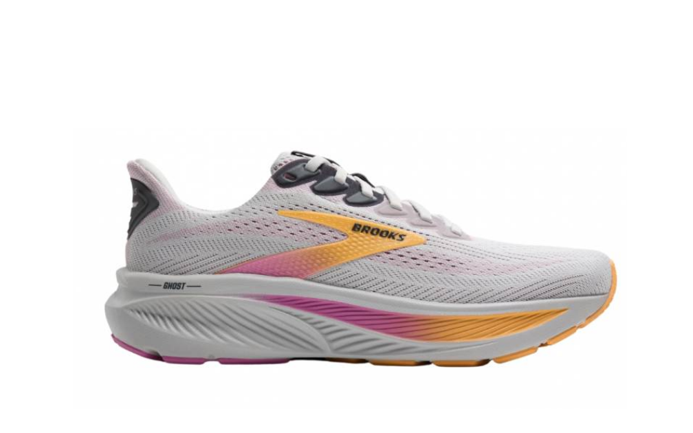 Brooks Damen Ghost 17 Laufschuh neutraler Laufschuh hellgrau orange pink 42,5