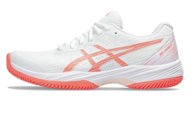 Asics Damen Gel-Game 9 Clay OC Sandplatz Tennisschuh weiß-coral 42.5