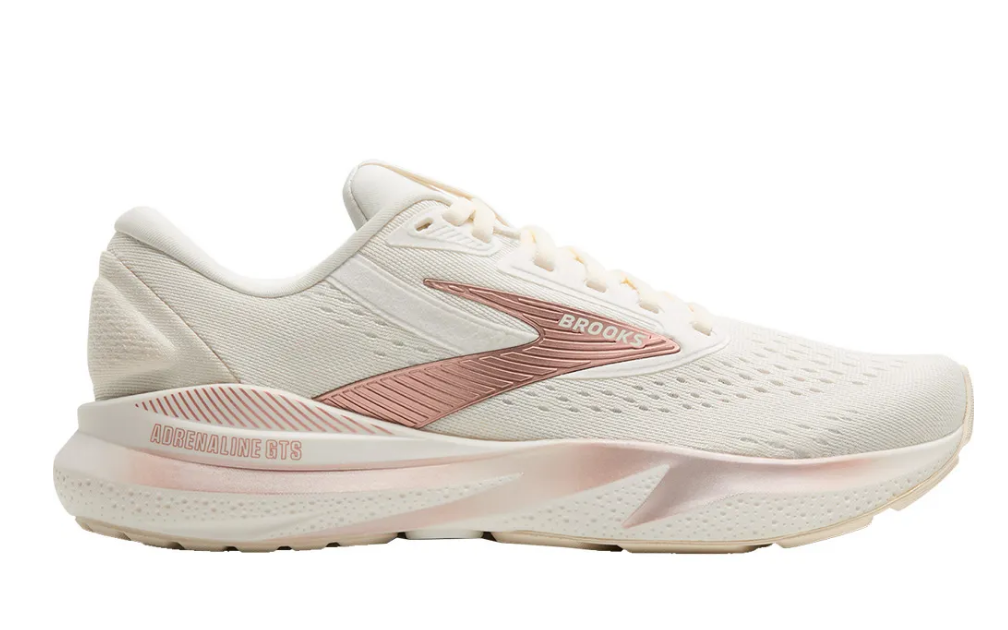 Brooks Damen Adrenaline GTS 24 Laufschuh gestützter Laufschuh weiß rosegold 42,5