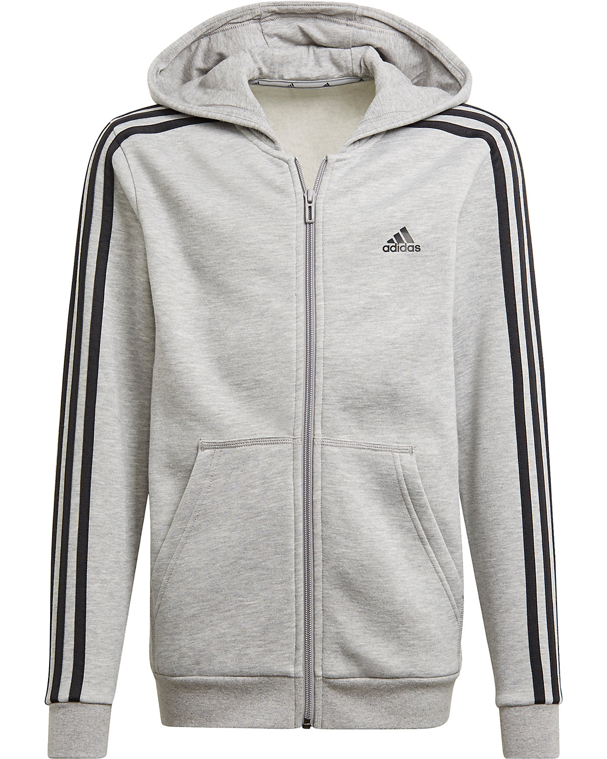 Adidas Kinder 3-Streifen Full Zip Hoodie Sweatjacke grau 176