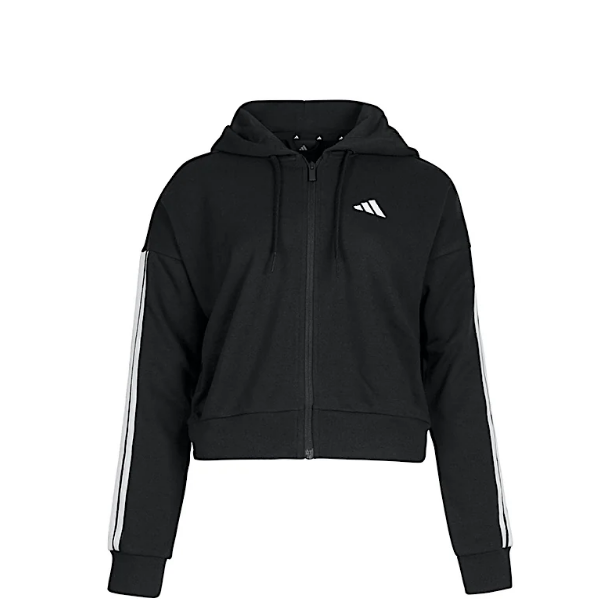 Adidas Damen 3 Streifen French Terry Kapuzenjacke Trainingsjacke schwarz weiß