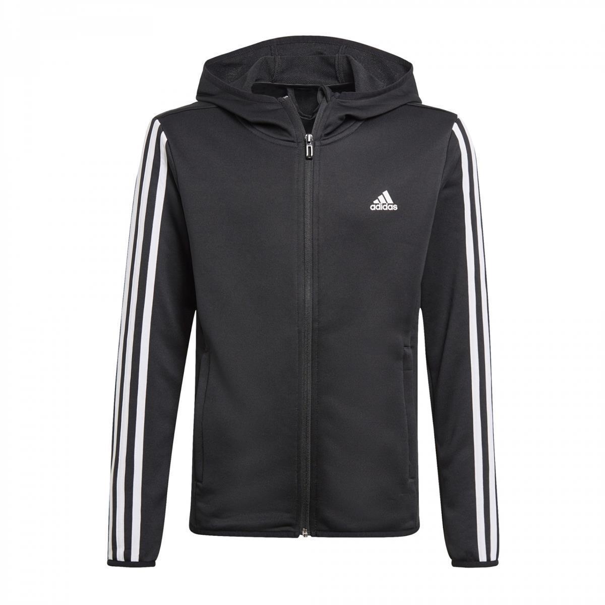 Adidas Jungen 3-Streifen Kapuzenjacke Trainingsjacke schwarz-weiß 140