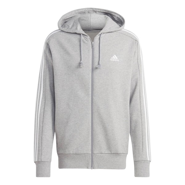 Adidas Herren 3-Stripes French Terry Kapuzenjacke Sportjacke grau-weiß