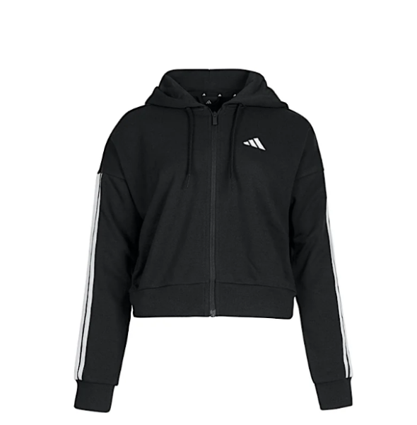 Adidas Damen 3 Streifen French Terry Kapuzenjacke Trainingsjacke schwarz weiß