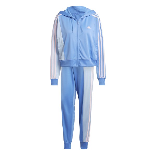 Adidas Damen Bold Block Tracksuit Sportanzug Trainingsanzug blau