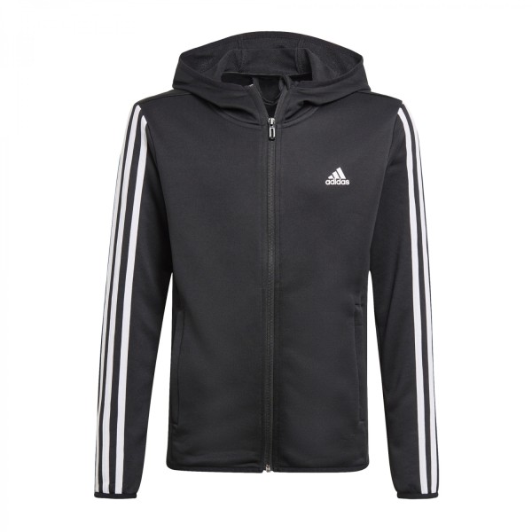 Adidas Jungen 3-Streifen Kapuzenjacke Trainingsjacke schwarz-weiß