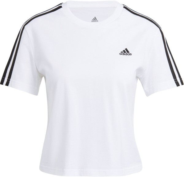 Adidas Damen 3-Streifen Crop T-Shirt Freizeitshirt weiß-schwarz