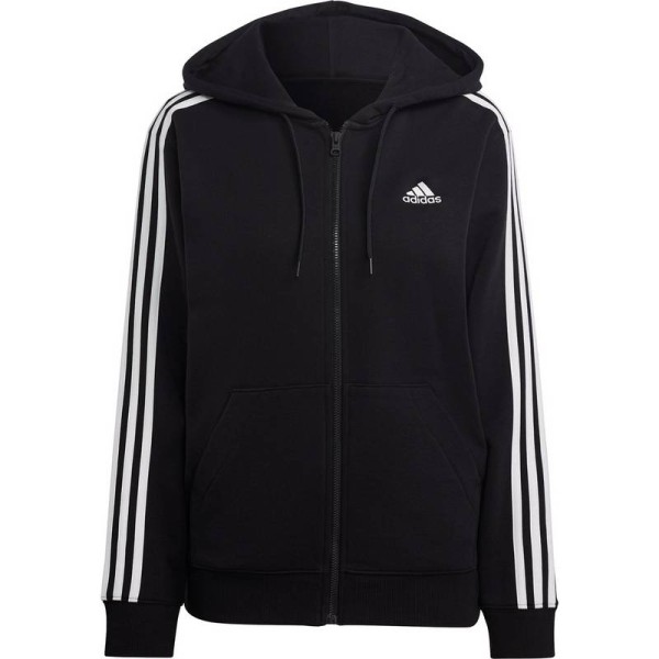Adidas Damen Essentials 3-Stripes French Terry Full Zip Hoodie Kapuzenjacke schwarz-weiß