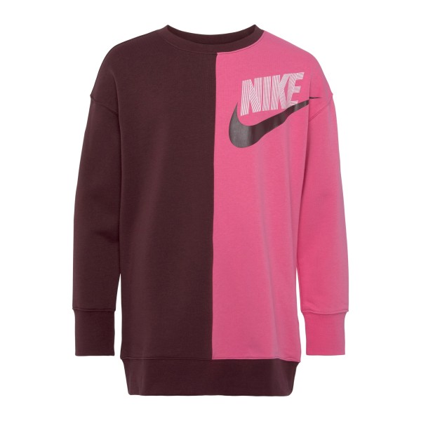 Nike Damen Sportswear FT FLC Oversized Crew Sweatshirt Pullover braun-pink