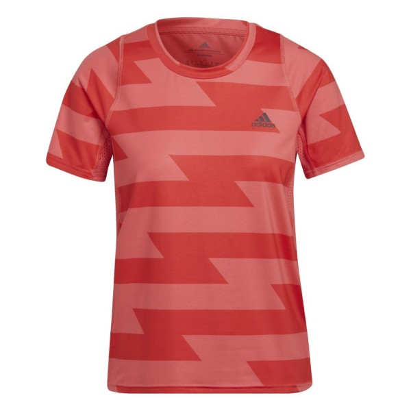 Adidas Damen Run Fast Allover Print Funktionsshirt Laufshirt rot
