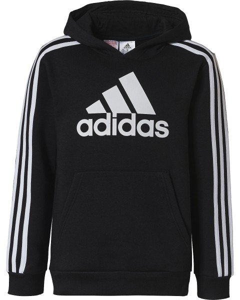 Adidas Jungen Big Logo 3-Stripes Fleece Hoodie Kapuzenpullover schwarz-weiß